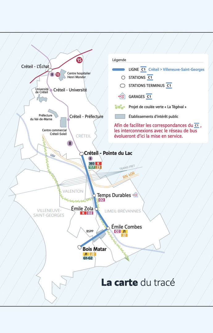 Le tracé de la ligne C1, le premier téléphérique urbain d’Île-de-France.