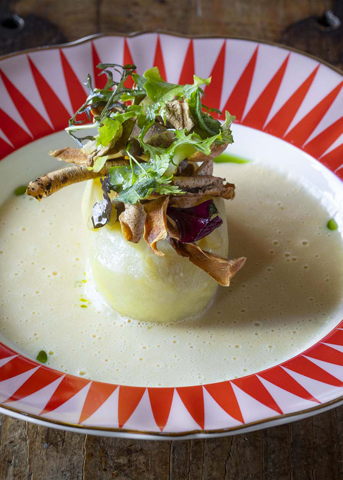 Pomme de terre grillée, purée et beurre blanc par Riccardo Gaspari.