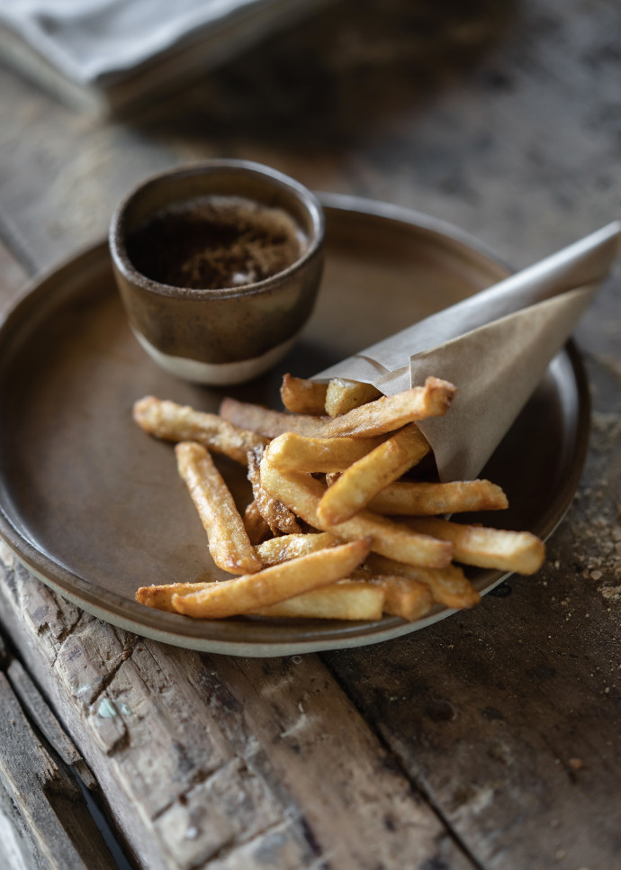 Frites et espuma de Maroilles à l’Auberge du Vert Mont.