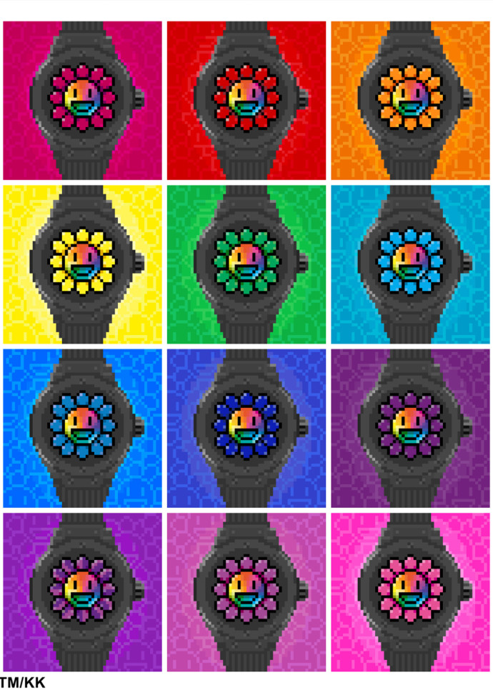Les douze Nft à réunir pour pouvoir acheter le “Classic Fusion Takashi Murakami Black Ceramic Rainbow”.