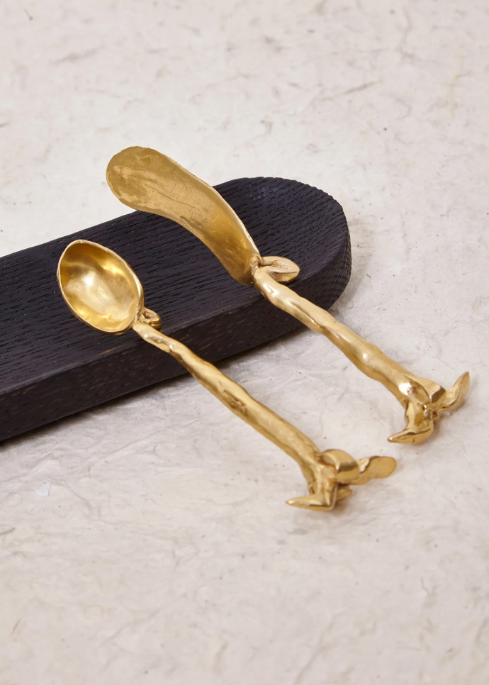 Petit couteau à beurre et cuillère à confiture en bronze plaqué or (3 microns) de Zoé Mohm.