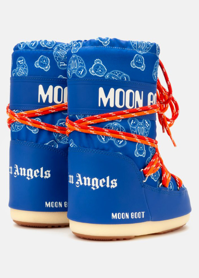 Les Moon Boot en collaboration avec Palm Angels affichent l’imprimé de l’ours caractéristique de la marque.