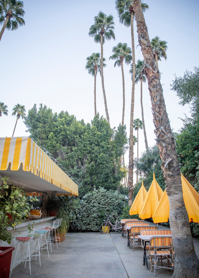 Sur la terrasse du « Parker Palm Springs ».