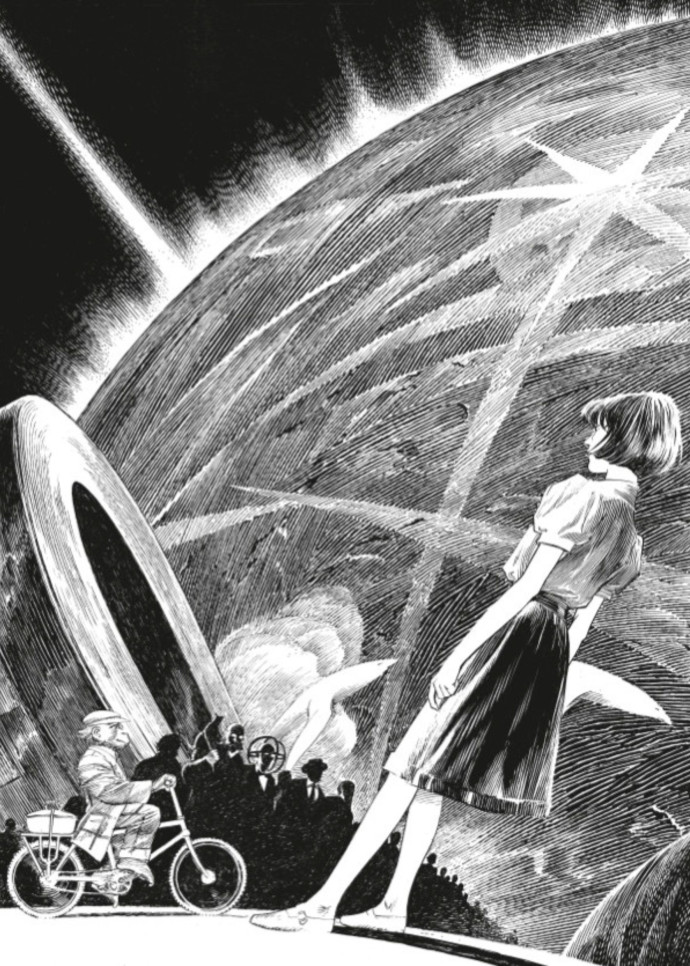 Dans L’Enfant penchée, de Schuiten et Peeters, une jeune fille semble soumise à une pesanteur venant d’une autre planète.