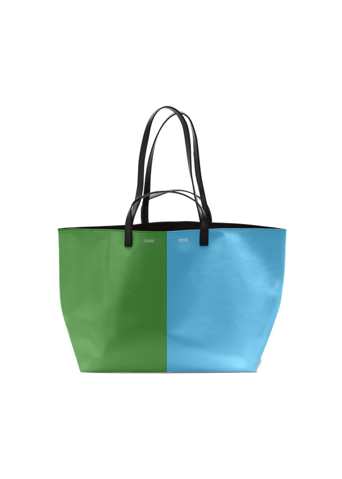 Sac Le Pratique Bigoût, taille M, Cahu, couleur Green and Light Blue, 400 €.