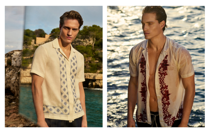 Chemise Maitan Carnival Embroidery Nightfall Blue – Un look pour Monaco / Chemise Maitan Linen Mirabello – Un look pour Majorque