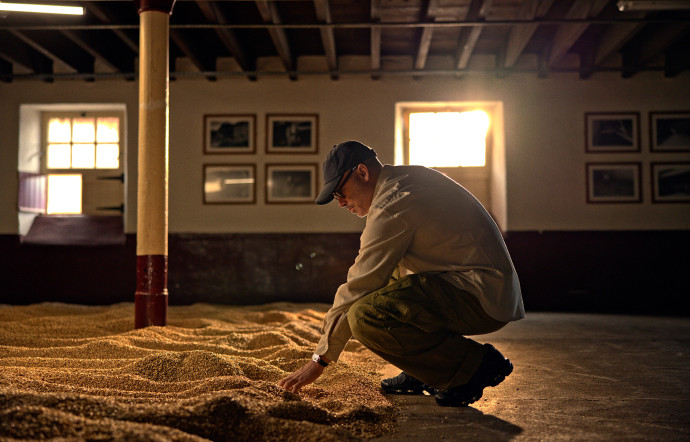 Daniel Arsham au deuxième étage de la distillerie The Balvenie, où l&rsquo;orge se repose avant la distillation.